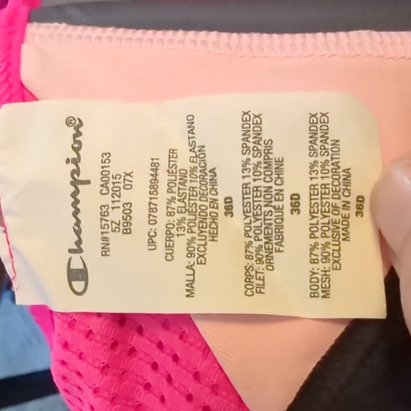 Champion sports Bra. Size 36 D. Black pink and Grey. EUC. Under wire. Formedcups - Picture 4 of 5